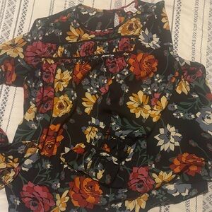 Floral Print Women's Blouse - Black and Red
